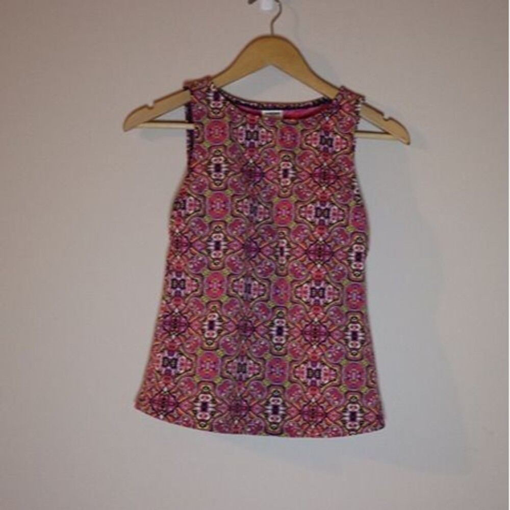 Lands' End Swim tankini top purple, yellow and pink wide shoulder, size 2